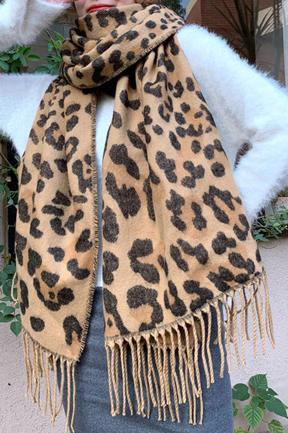 Women Tassel Hem Lovely Printed Pattern Cozy Winter Muffler