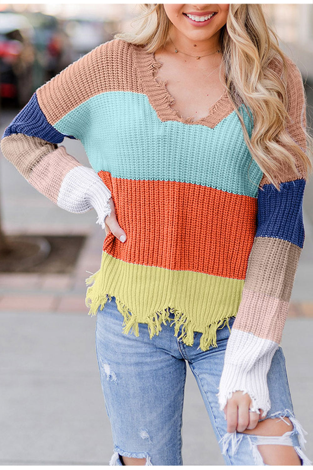 Women Long Sleeve Breathable Trendy V-Neck Warm Sweater