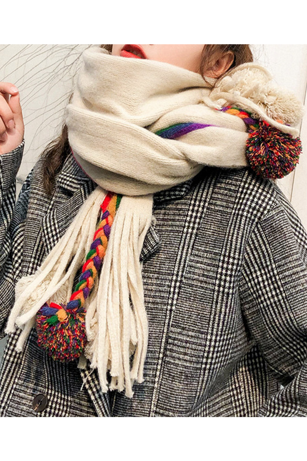 Women Hair Ball Decorated Warm Windproof Comfy Muffler