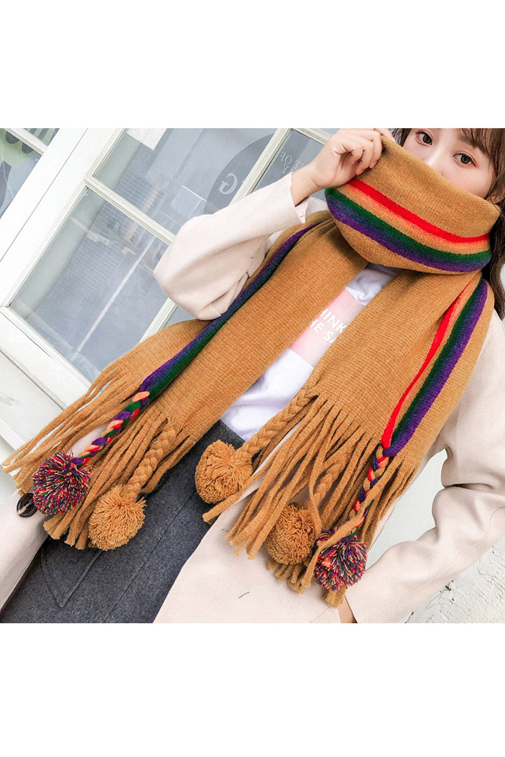 Women Hair Ball Decorated Warm Windproof Comfy Muffler