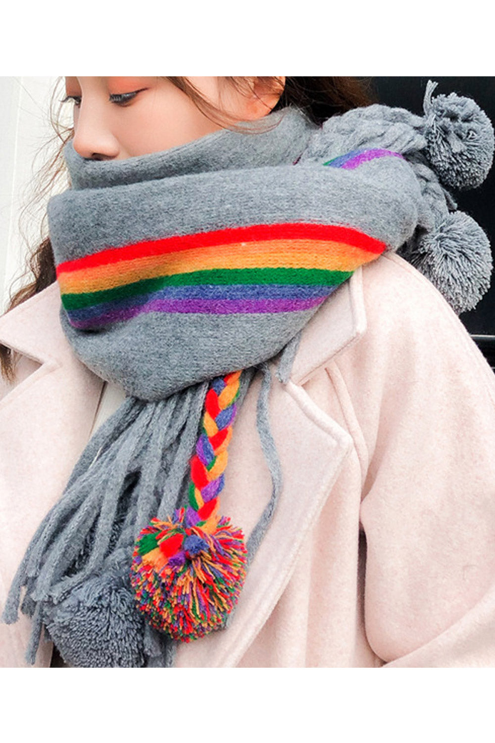 Women Hair Ball Decorated Warm Windproof Comfy Muffler