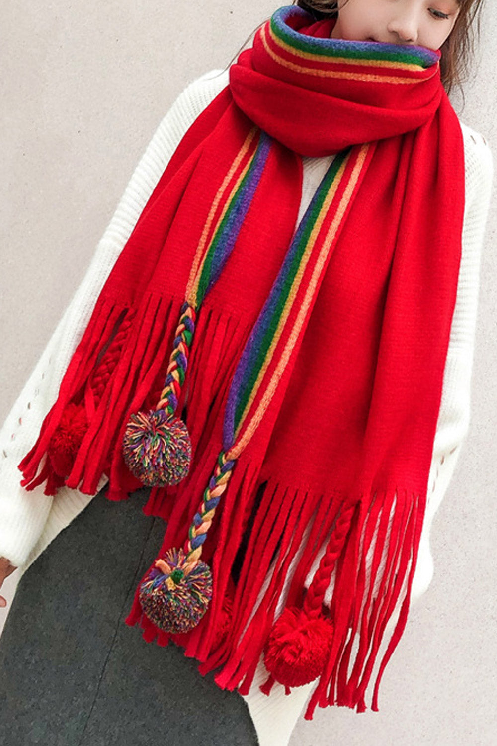 Women Hair Ball Decorated Warm Windproof Comfy Muffler
