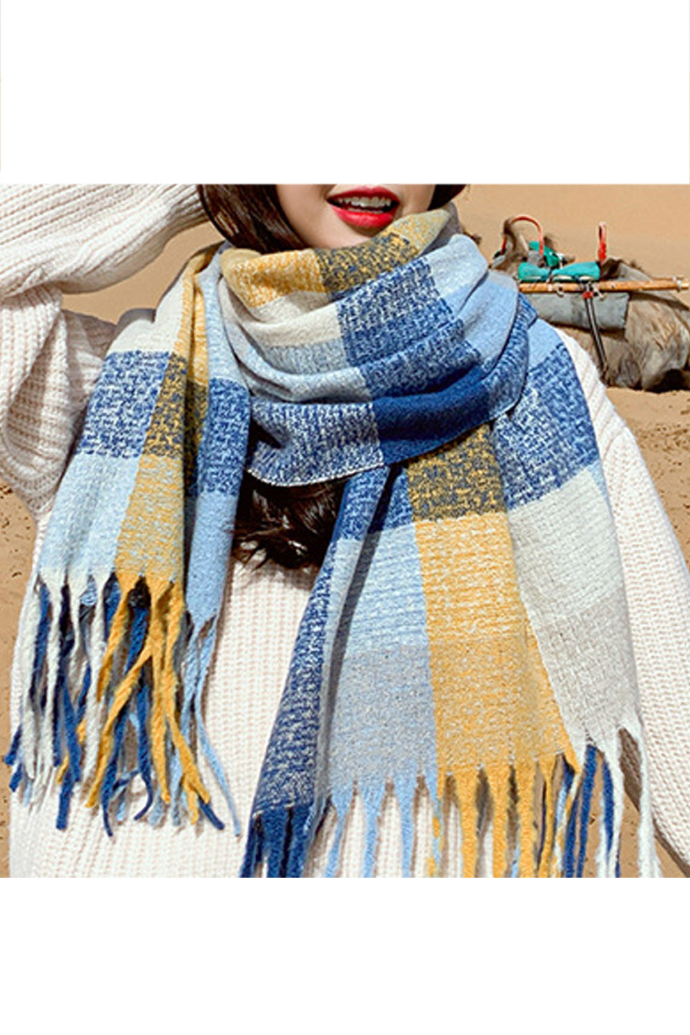 Women Tassel Hem Long Length Pretty Cozy Muffler