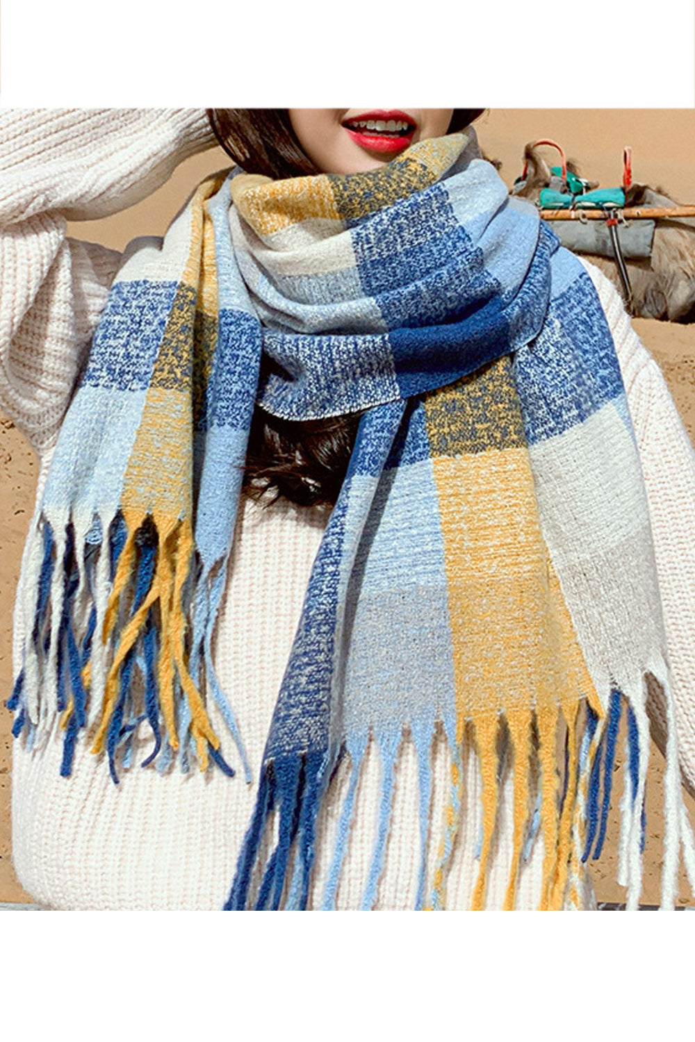 Women Tassel Hem Long Length Pretty Cozy Muffler