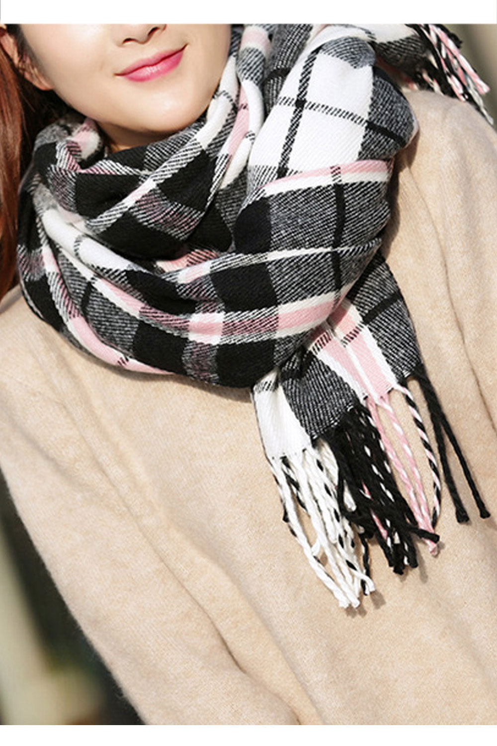 Women Casual Warm Long Length Tassel Decorated Muffler