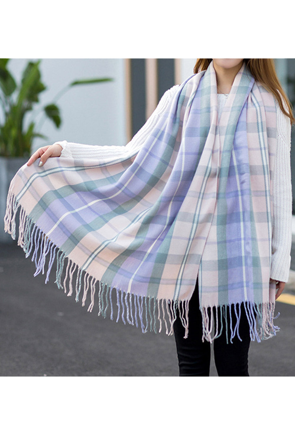 Women Casual Warm Long Length Tassel Decorated Muffler