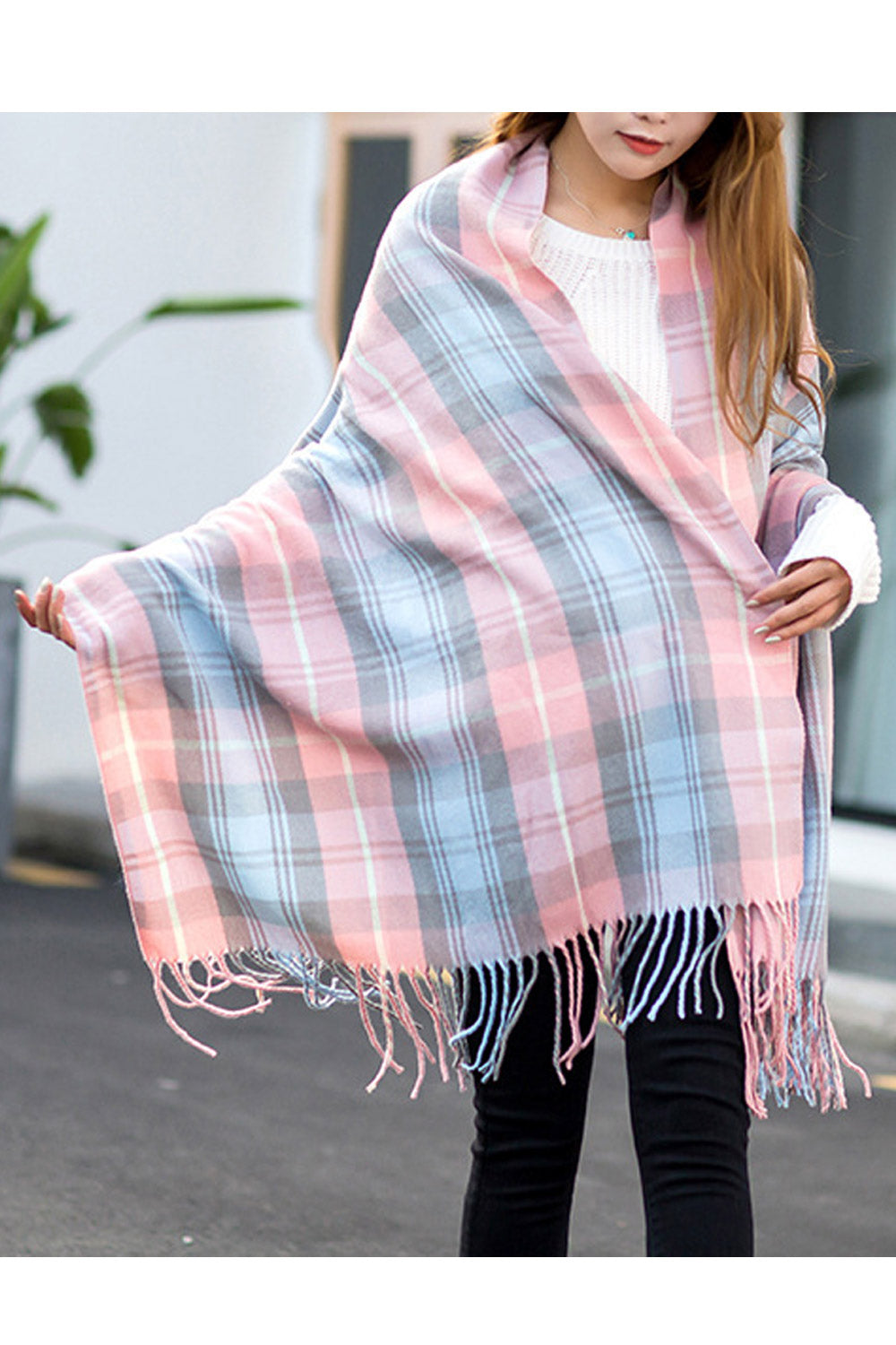 Women Casual Warm Long Length Tassel Decorated Muffler