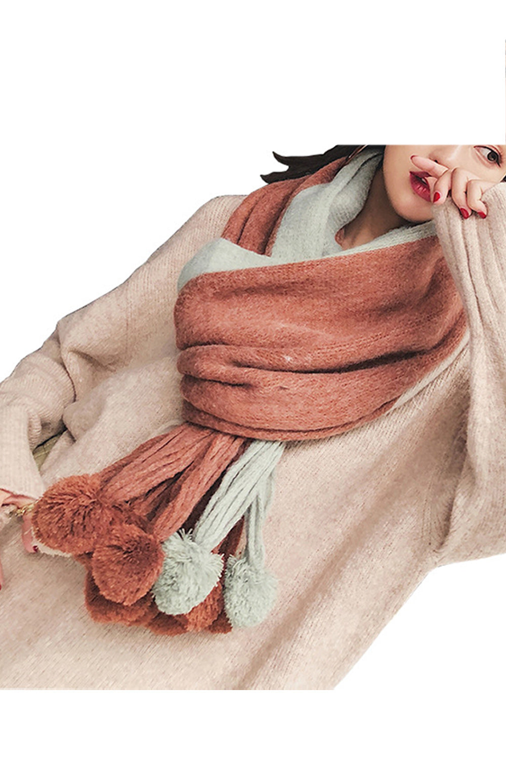 Women Beautiful Hair Ball Decorated Warm Long Length Muffler