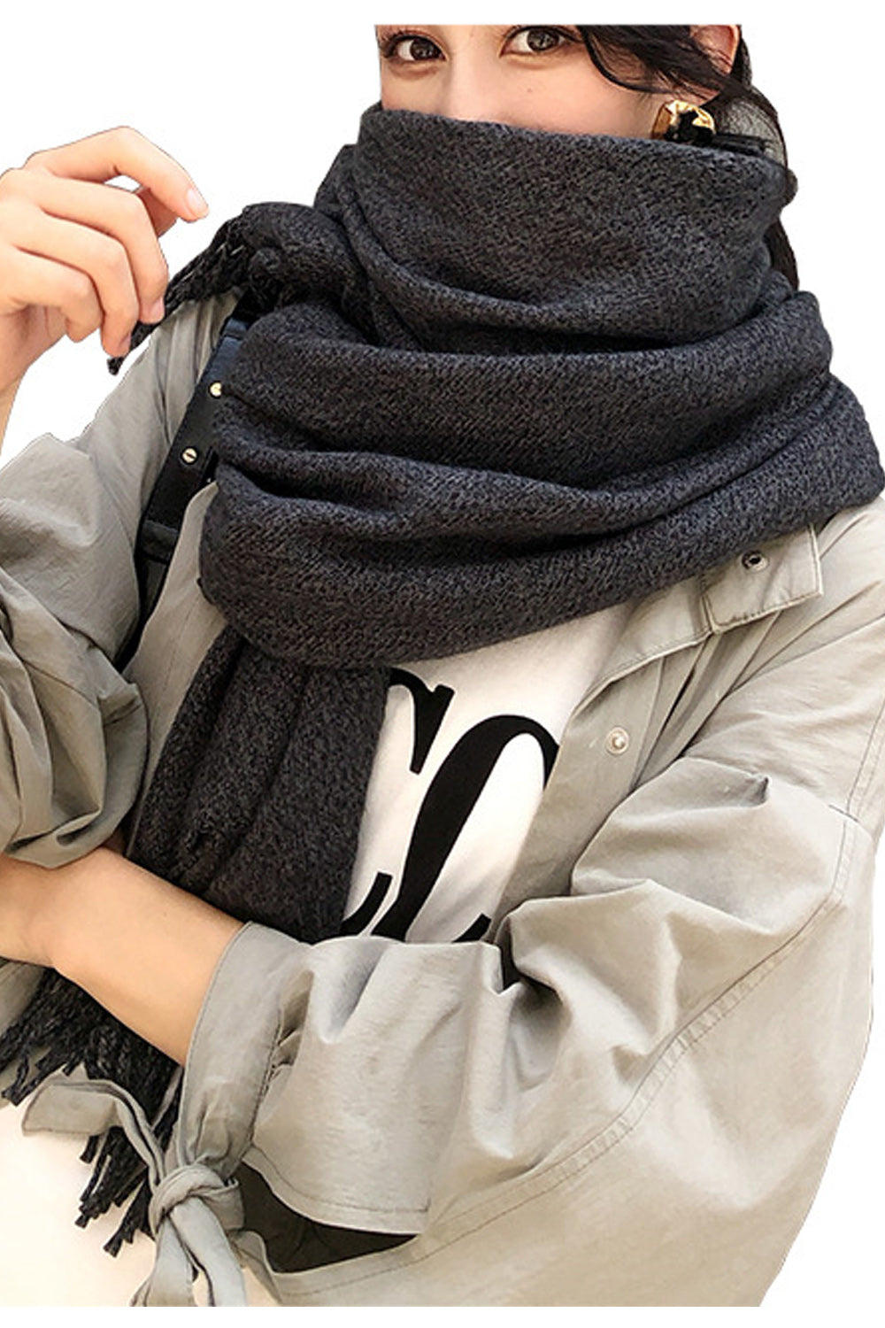 Women Winter Season Long Length Solid Pattern Beautiful Muffler