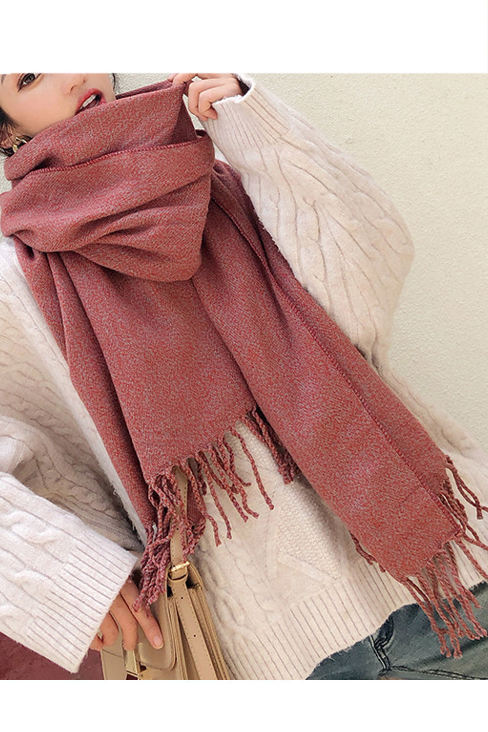 Women Winter Season Long Length Solid Pattern Beautiful Muffler