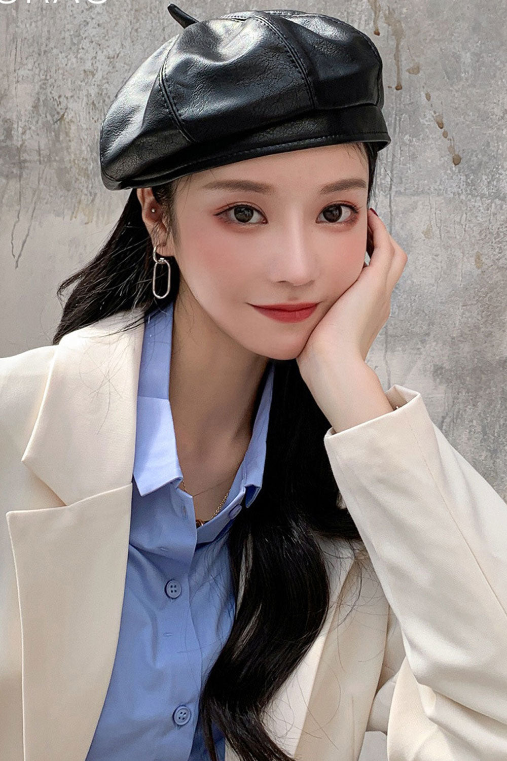 Women Trend Pumpkin Shape PU Leather Cute Beret Hat
