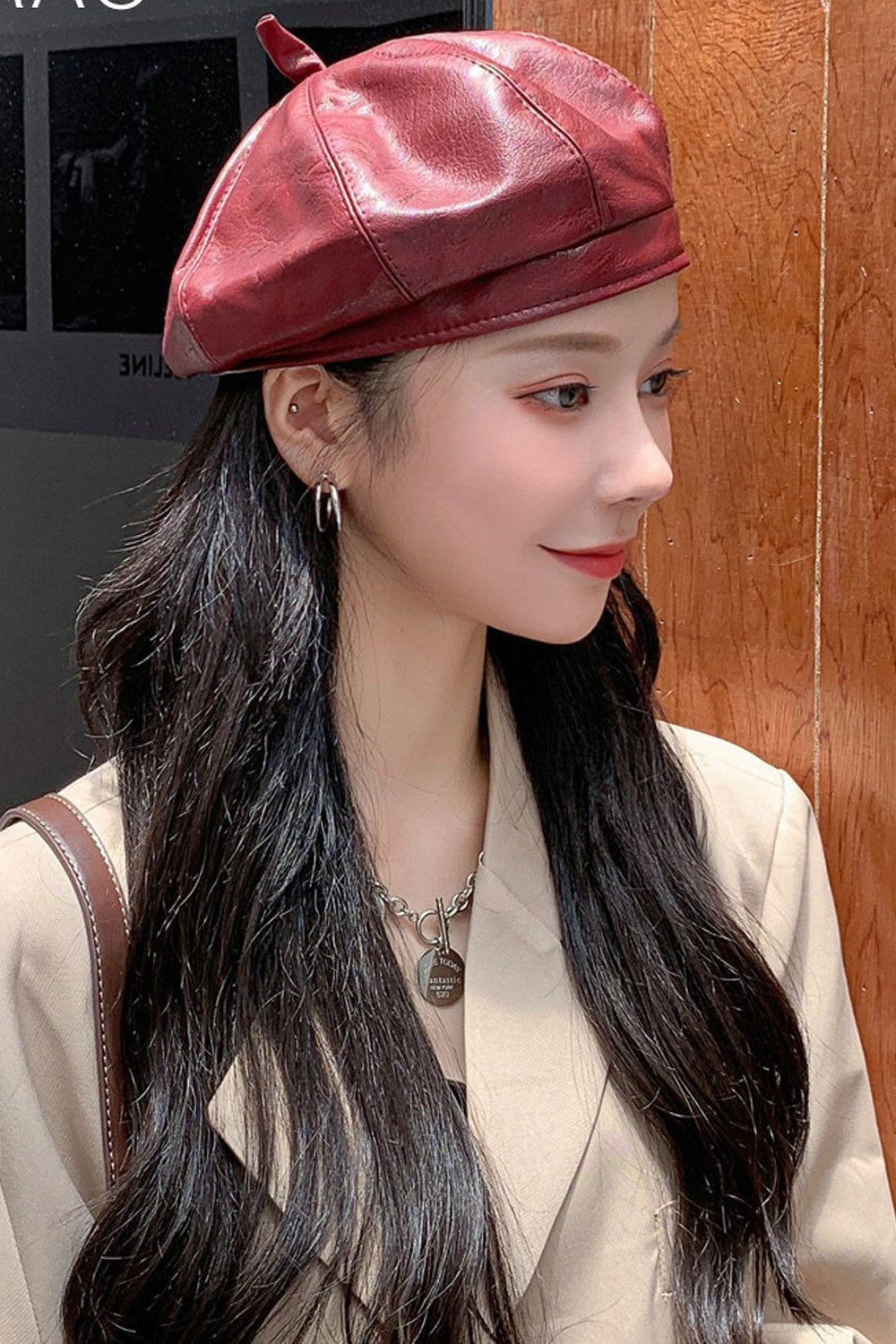 Women Trend Pumpkin Shape PU Leather Cute Beret Hat
