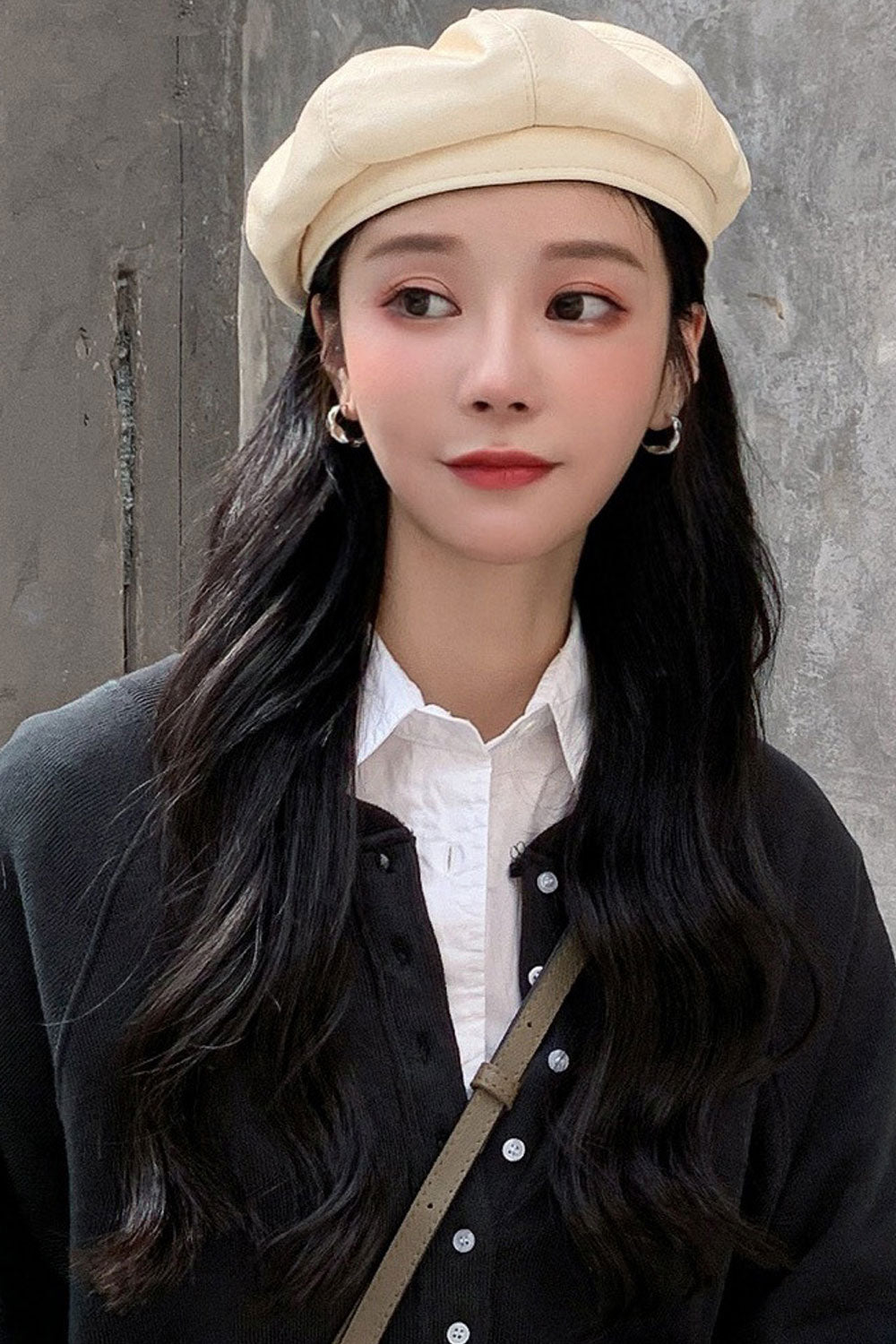 Women Trend Pumpkin Shape PU Leather Cute Beret Hat