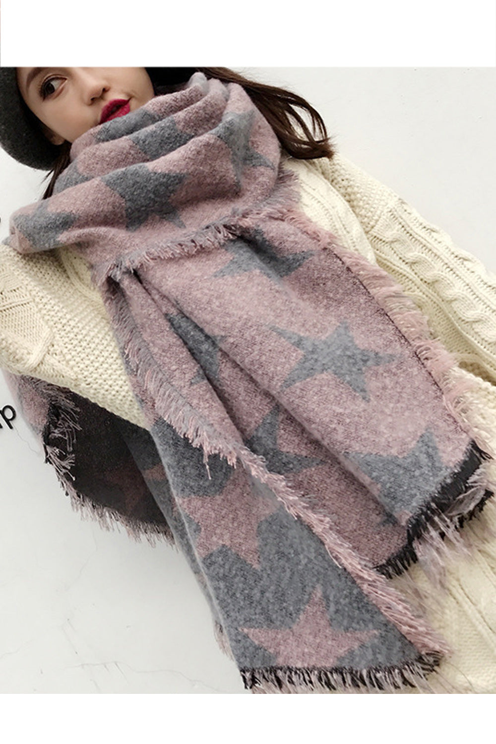 Women Pretty Star Printed Thick Long Length Cozy Muffler