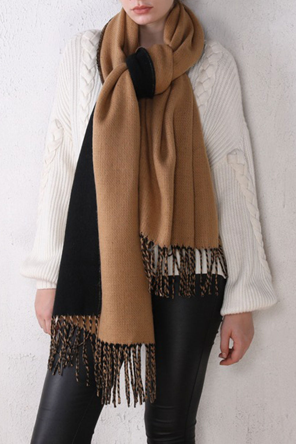Women Thick Long Solid Colored Trendy Tassel Hem Warm Muffler