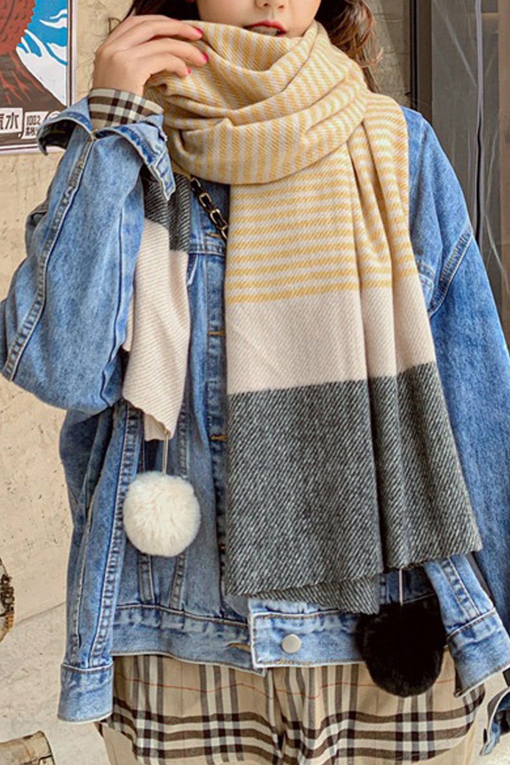 Women Warm Hair Ball Hem Lovely Long Classy Muffler