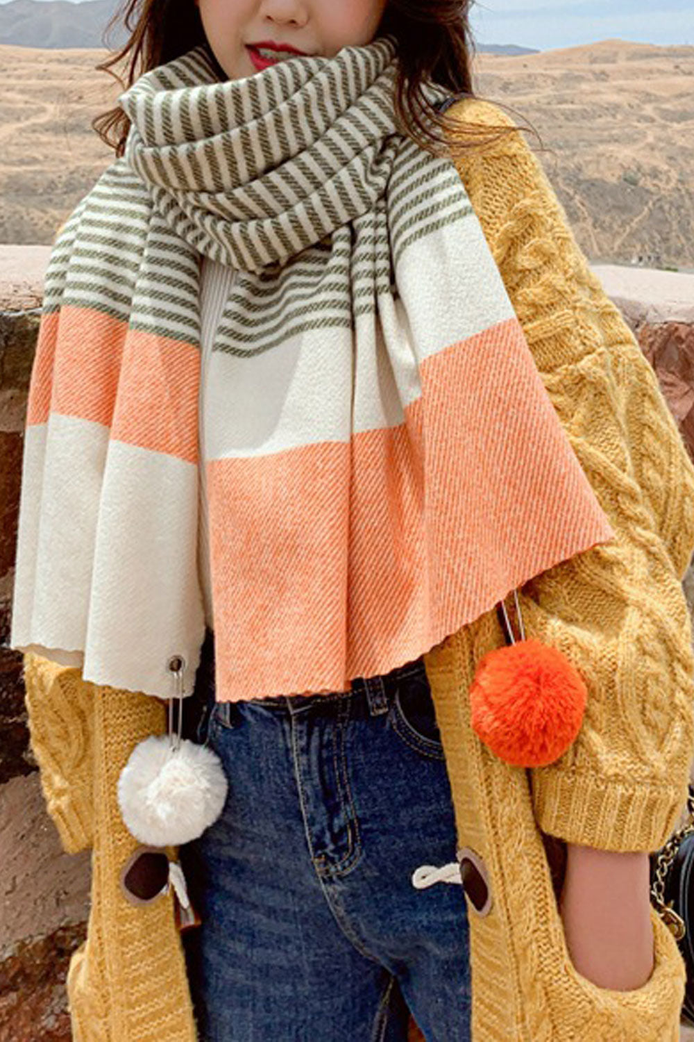 Women Warm Hair Ball Hem Lovely Long Classy Muffler