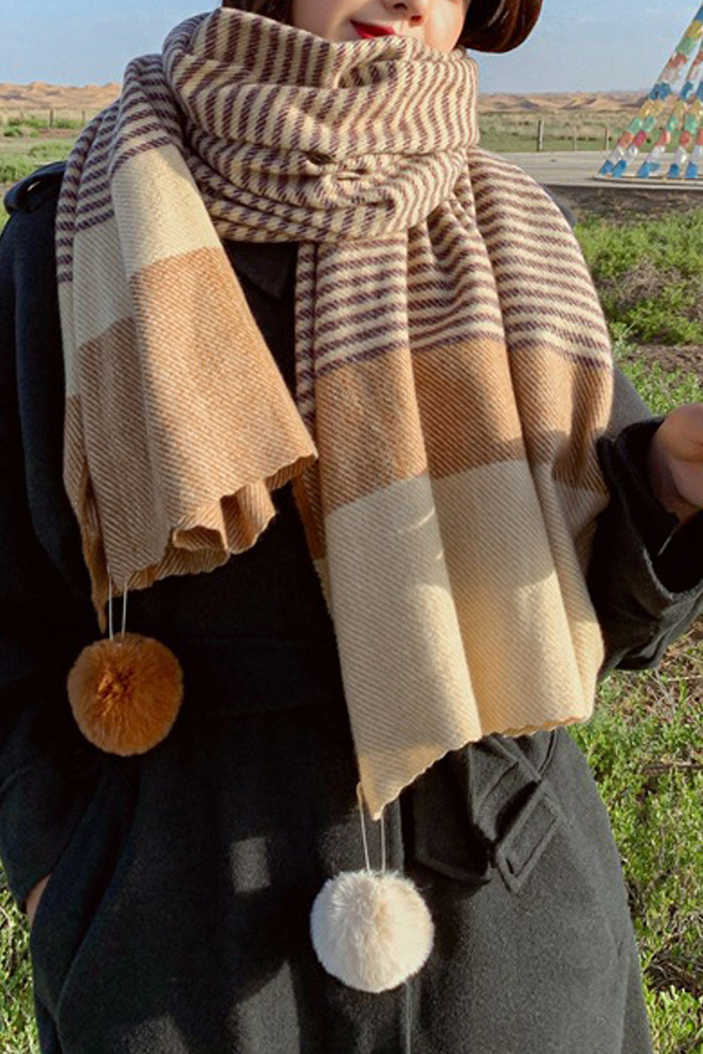 Women Warm Hair Ball Hem Lovely Long Classy Muffler