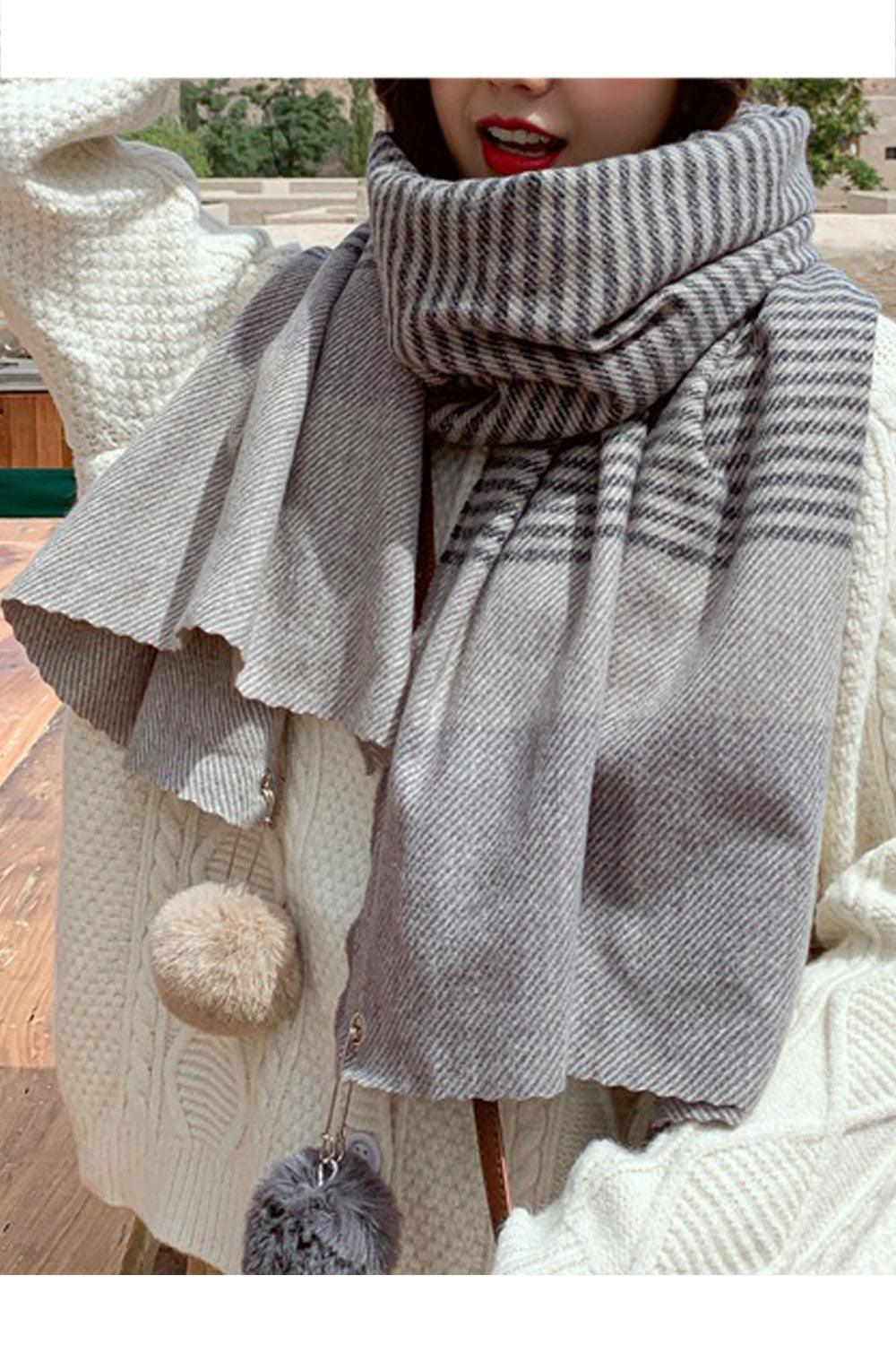 Women Warm Hair Ball Hem Lovely Long Classy Muffler