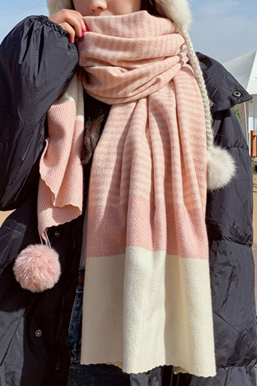 Women Warm Hair Ball Hem Lovely Long Classy Muffler