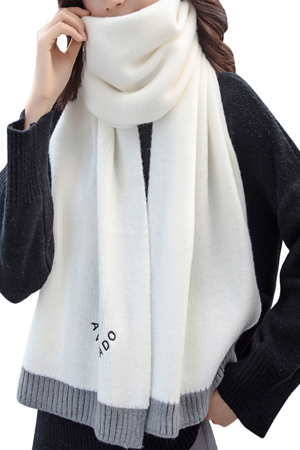 Women Solid Colored Cute Embroidered Muffler