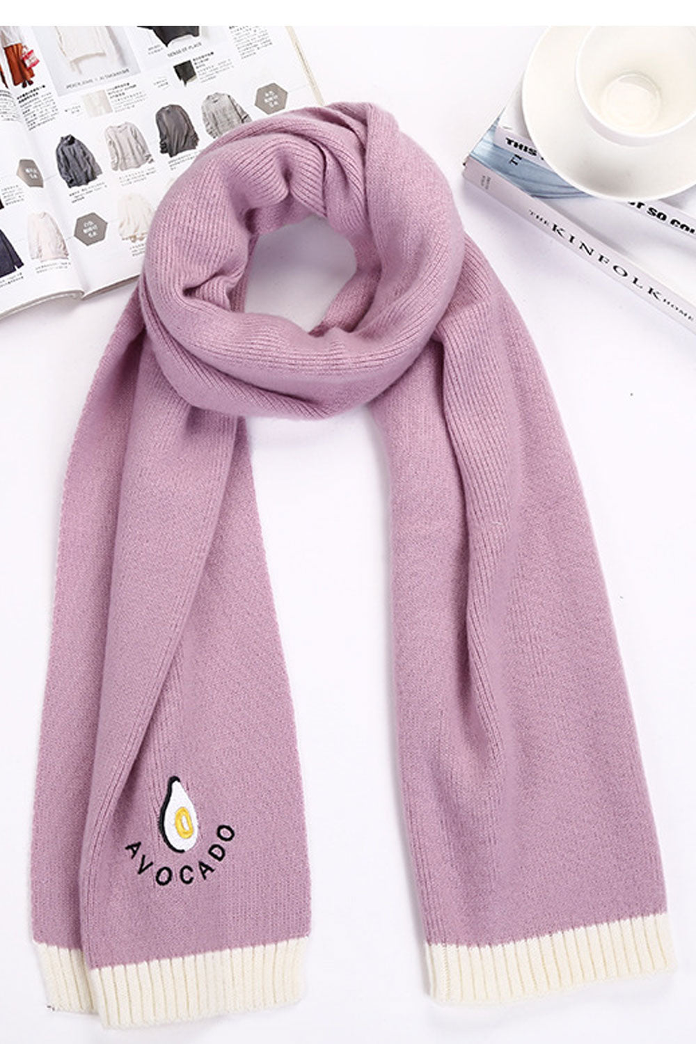 Women Solid Colored Cute Embroidered Muffler