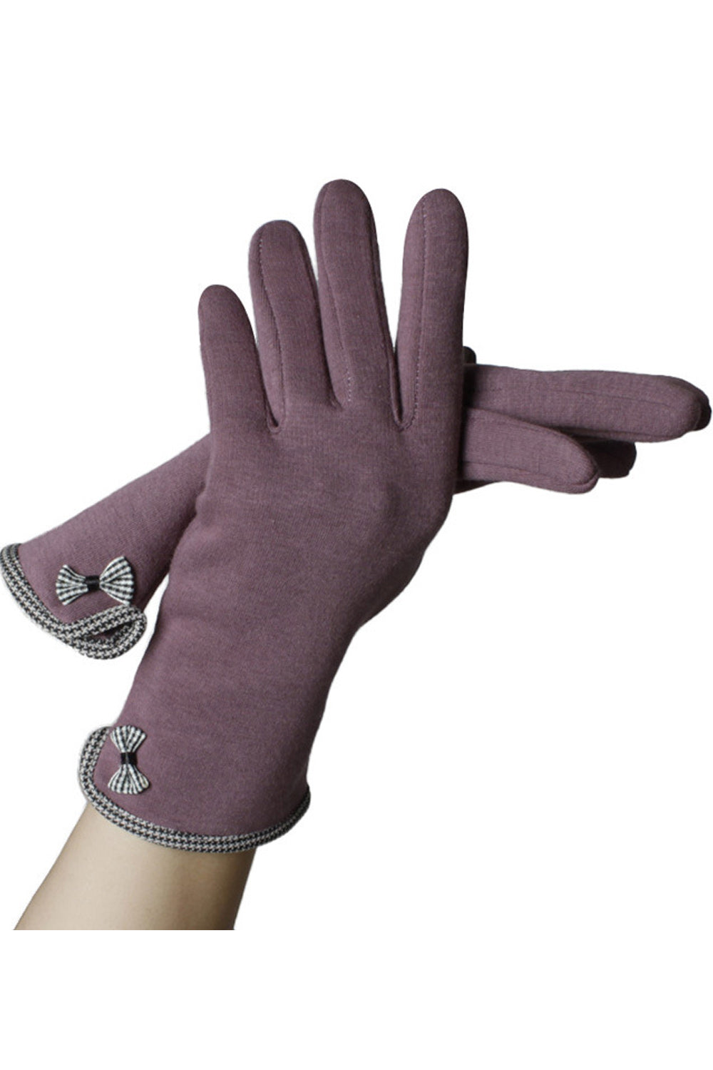 Women Cozy Solid Colored Soft Bow Knotted Winter Knitted Gloves