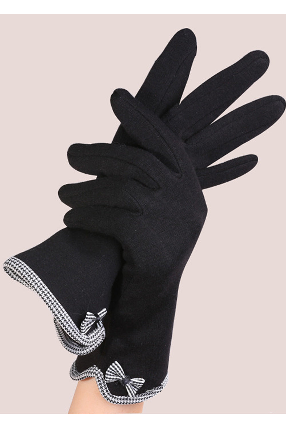 Women Cozy Solid Colored Soft Bow Knotted Winter Knitted Gloves