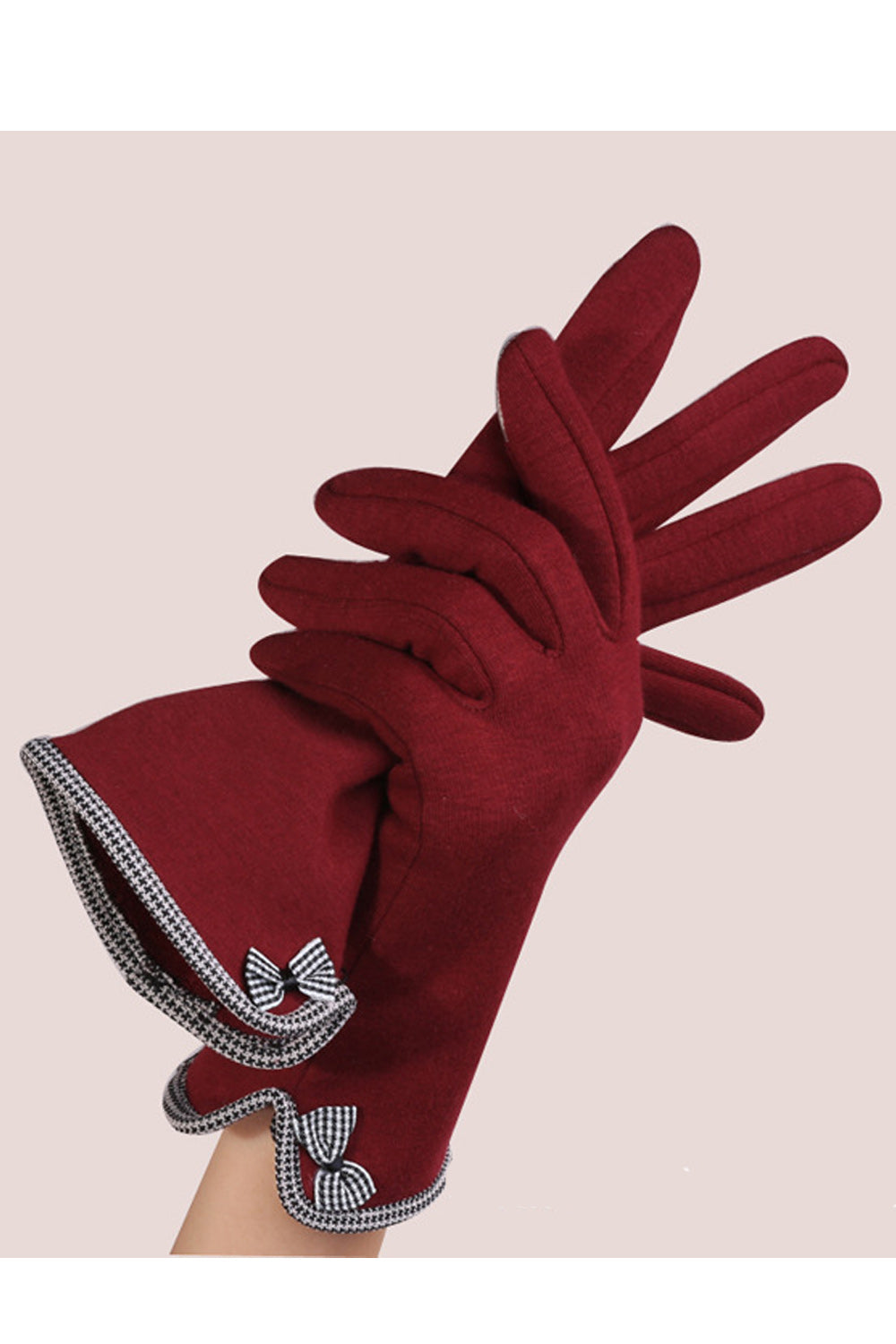Women Cozy Solid Colored Soft Bow Knotted Winter Knitted Gloves