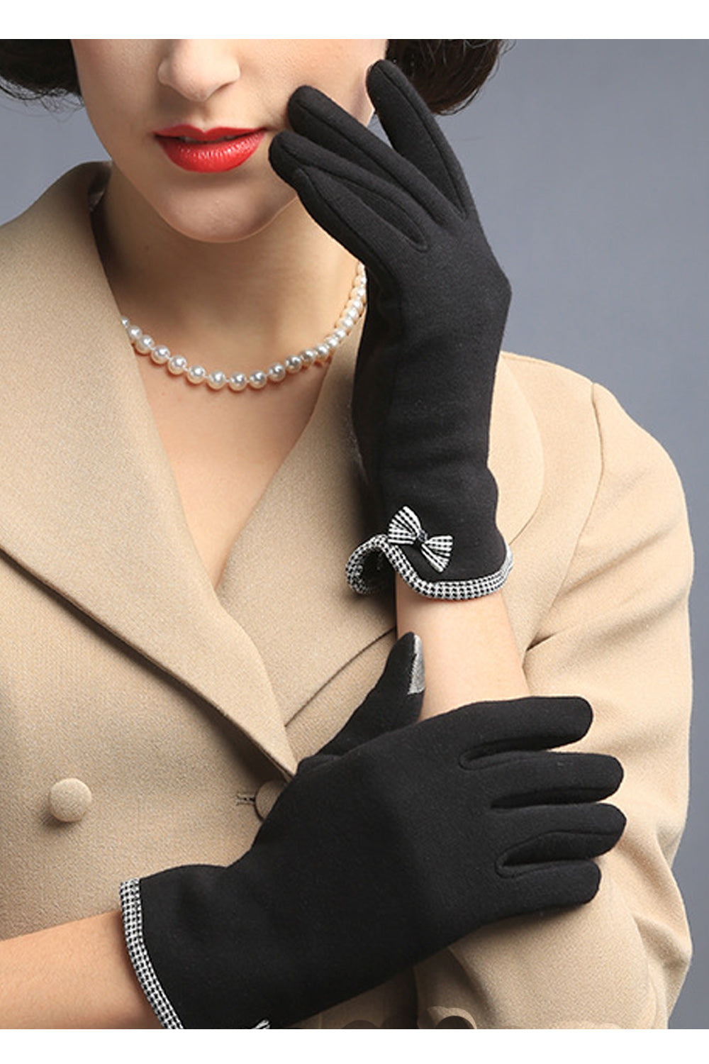 Women Cozy Solid Colored Soft Bow Knotted Winter Knitted Gloves