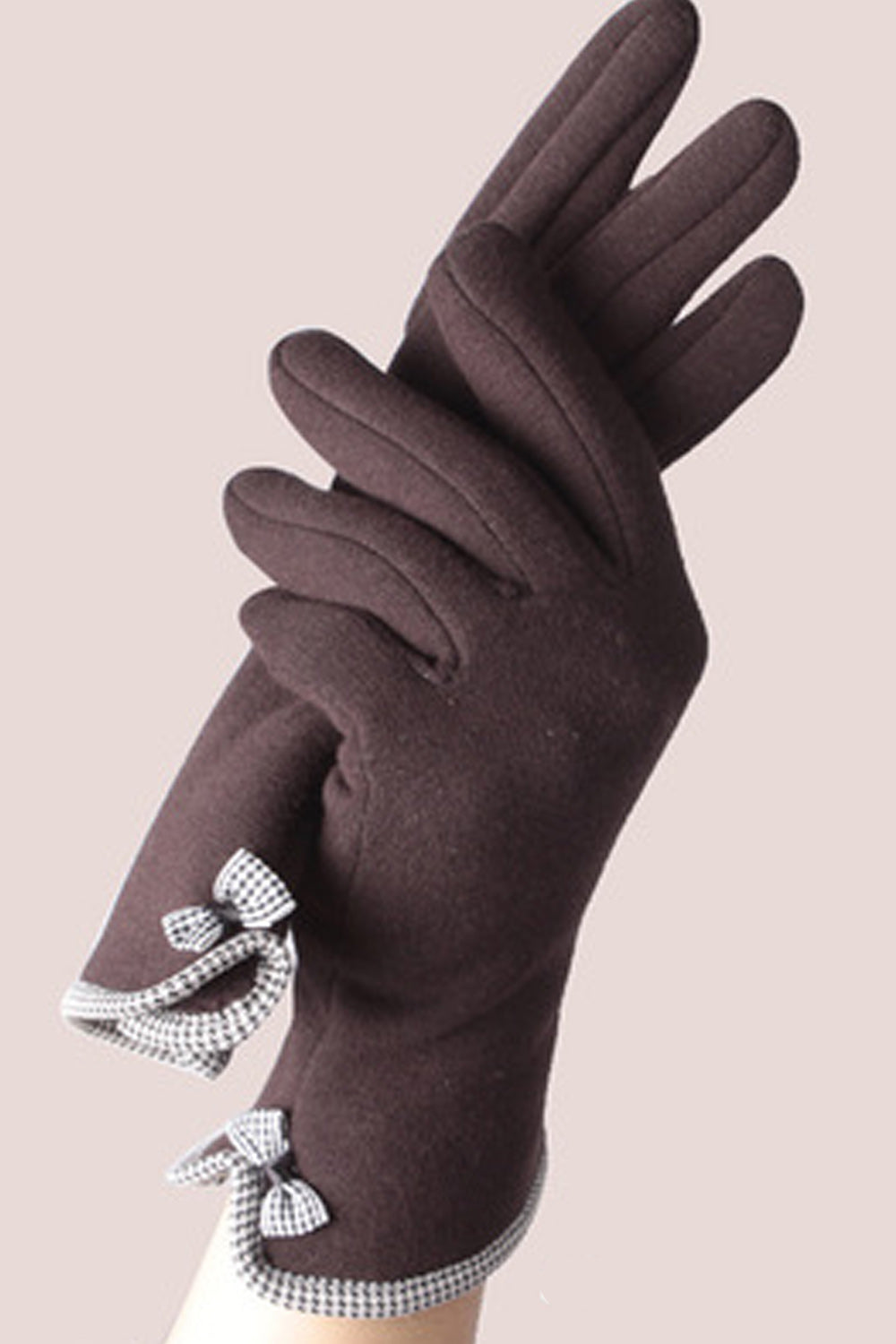 Women Cozy Solid Colored Soft Bow Knotted Winter Knitted Gloves