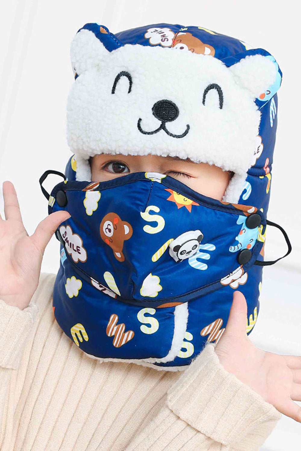 Kids Girls Cartoon Printed Cozy Windproof Lovely Winter Hat
