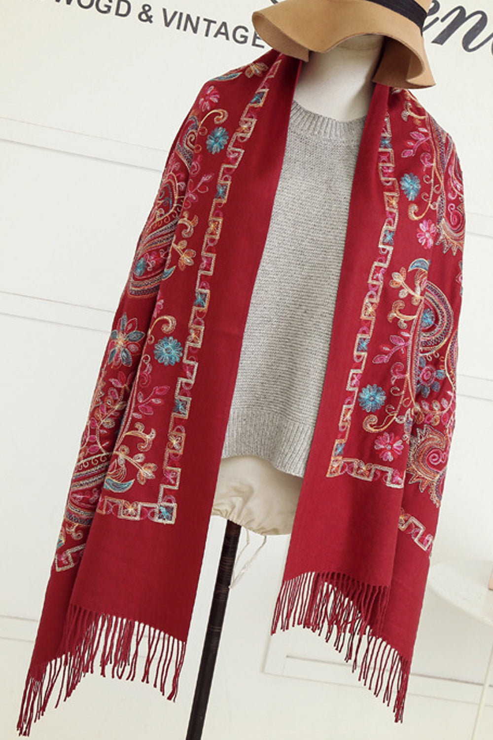 Women Beautiful Embroidered Cashmere Warm Winter Soft Shawl