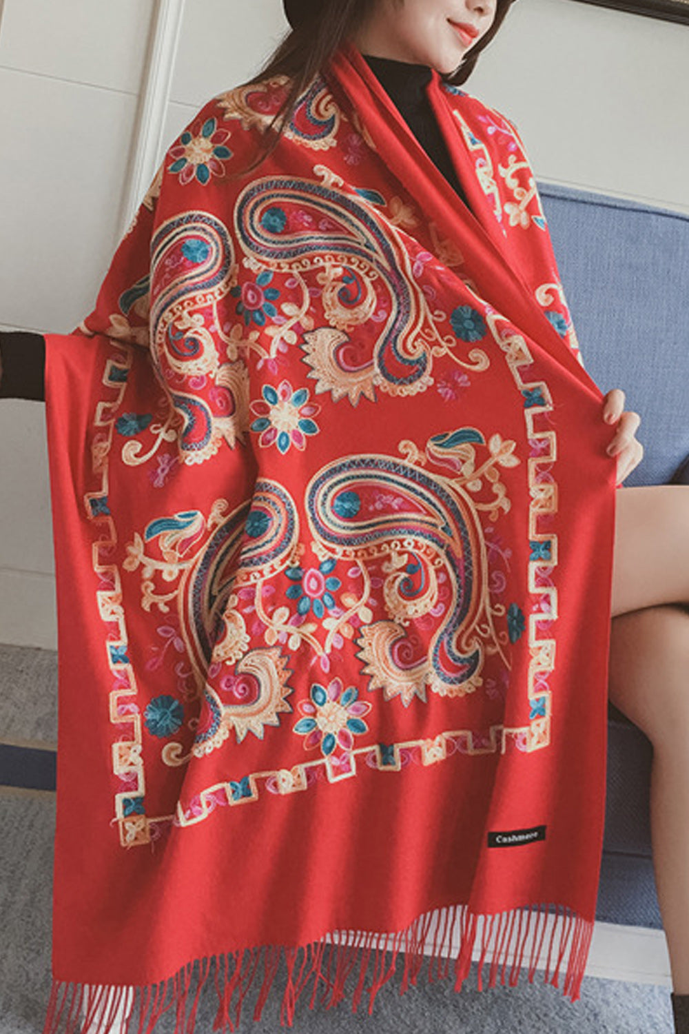 Women Beautiful Embroidered Cashmere Warm Winter Soft Shawl
