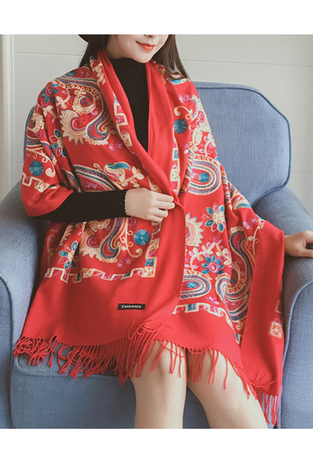 Women Beautiful Embroidered Cashmere Warm Winter Soft Shawl