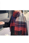 Women Stylish Tassel Decoration Plaid Pattern Soft Cashmere Shawl