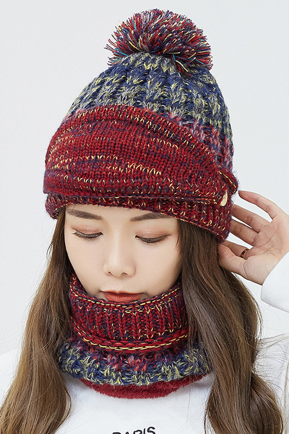 Women Classy Hair Ball Decorated Windproof Ear Protection Warm Knitted Hat