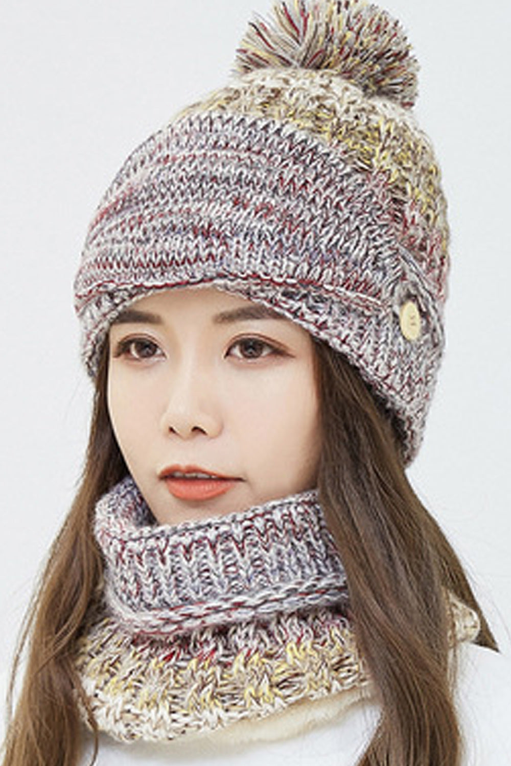 Women Classy Hair Ball Decorated Windproof Ear Protection Warm Knitted Hat