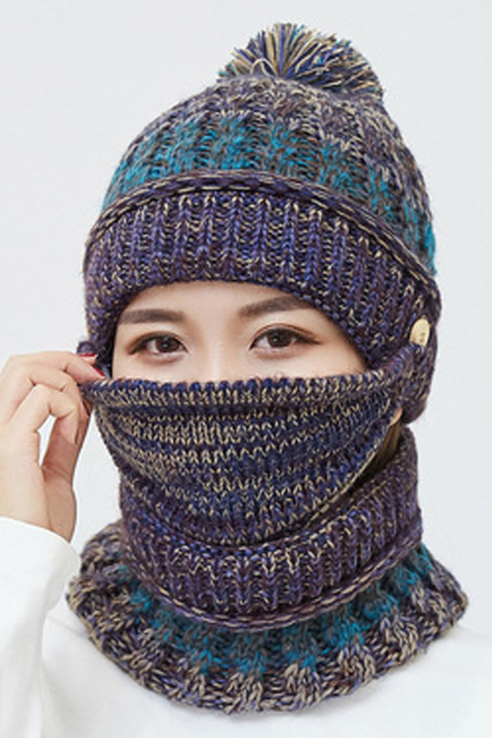Women Classy Hair Ball Decorated Windproof Ear Protection Warm Knitted Hat