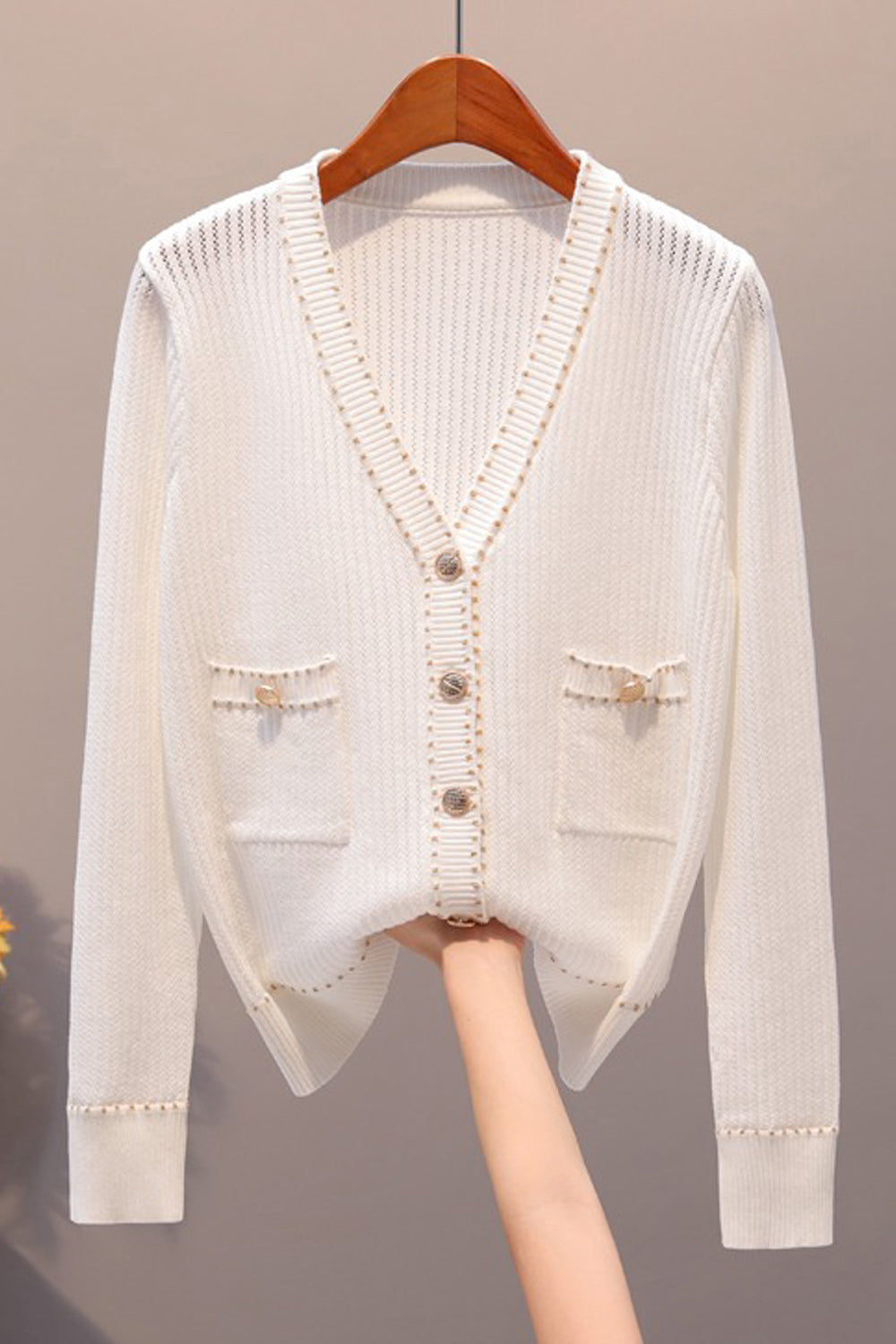 Women Deep V-Neck Trendy Solid Colored Long Sleeve Cozy Cardigan