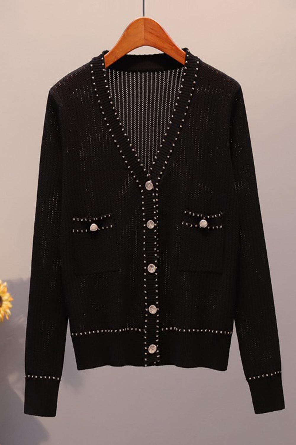 Women Deep V-Neck Trendy Solid Colored Long Sleeve Cozy Cardigan