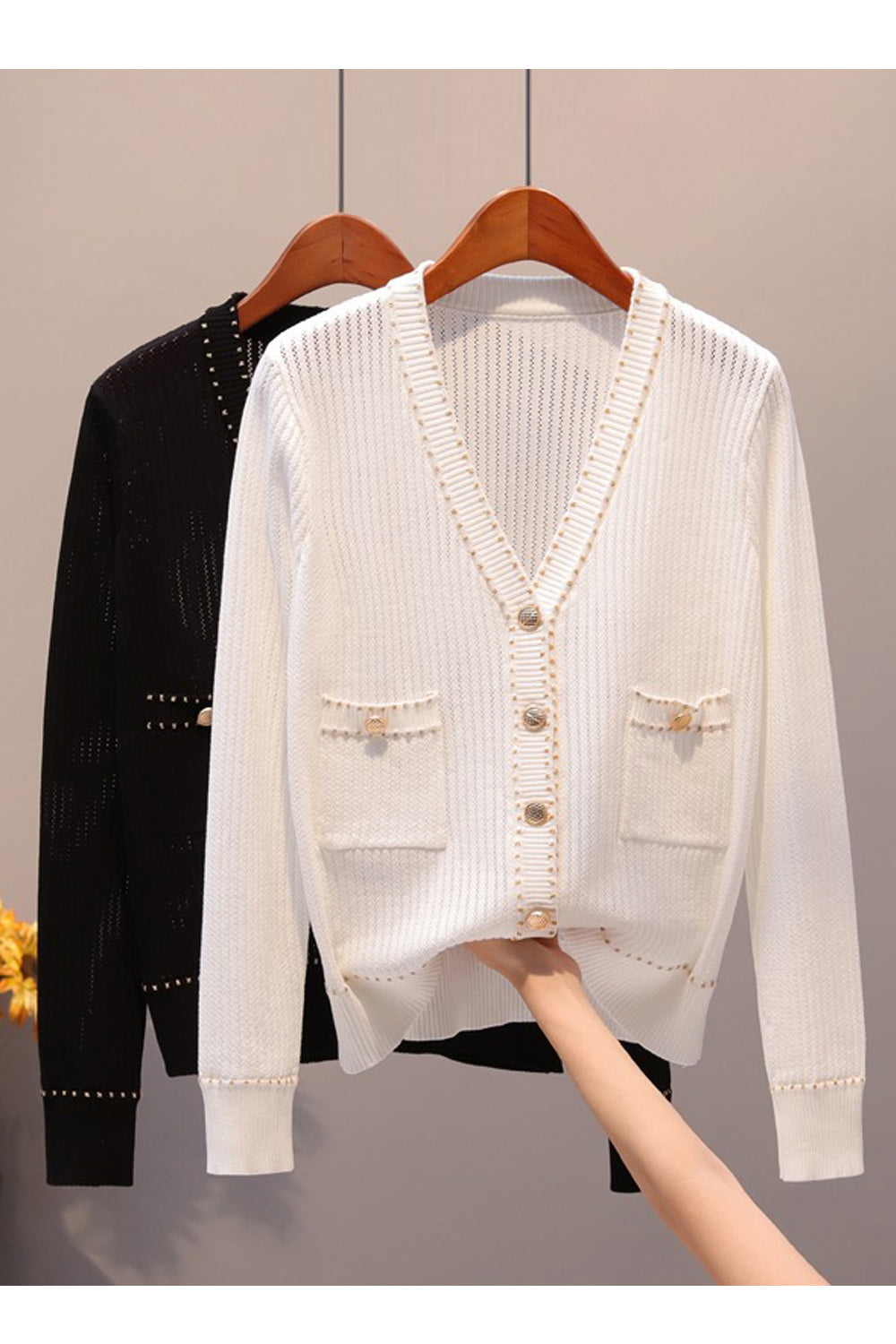 Women Deep V-Neck Trendy Solid Colored Long Sleeve Cozy Cardigan