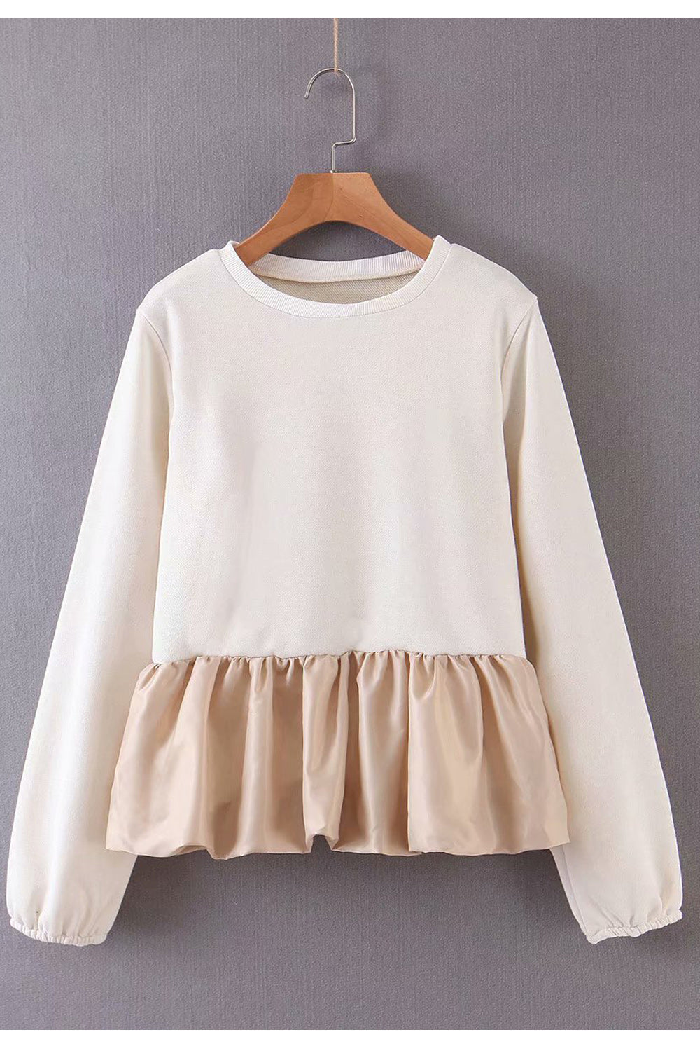 Women Convenient Round Neck Ruffled Hem Long Sleeve Cozy Sweatshirt
