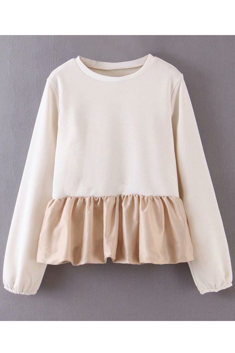 Women Convenient Round Neck Ruffled Hem Long Sleeve Cozy Sweatshirt