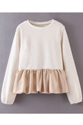 Women Convenient Round Neck Ruffled Hem Long Sleeve Cozy Sweatshirt
