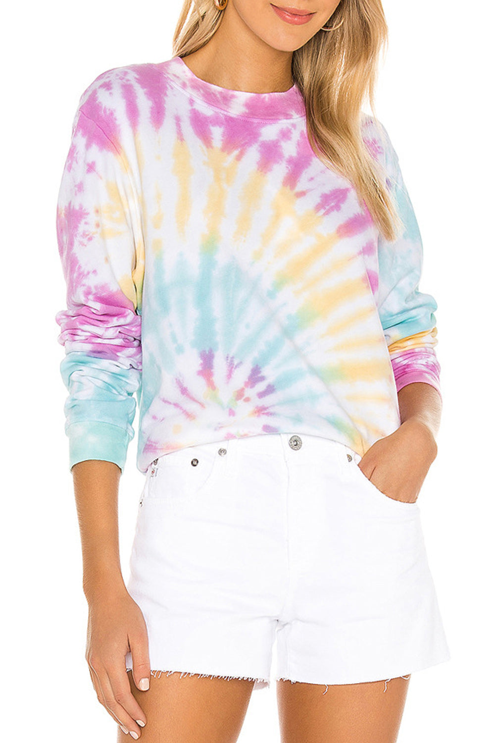 Women Tie Dye Pattern Round Neck Magnificent Long Sleeve Sweatshirt