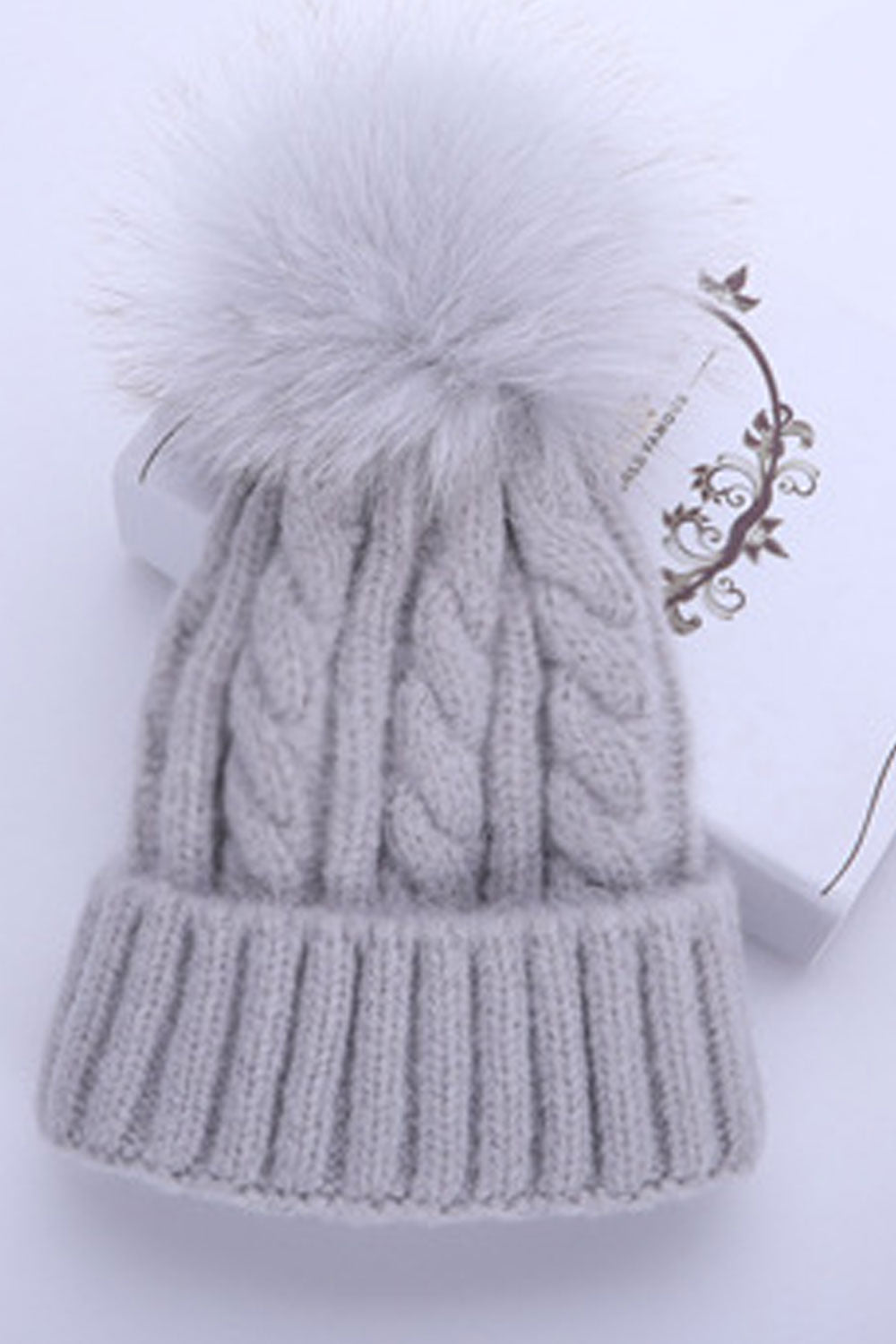 Kids Girls Soft Lovely Hair Ball Attached Solid Colored Winter Hat