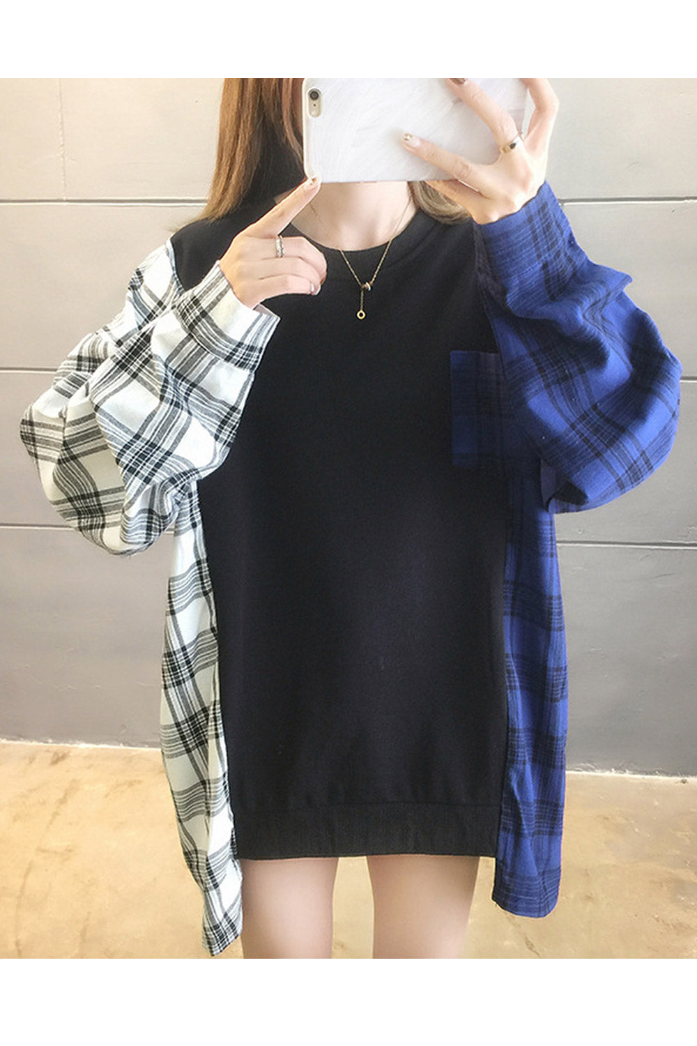 Women Plaid Pattern Long Sleeve Classy Warm Sweatshirt