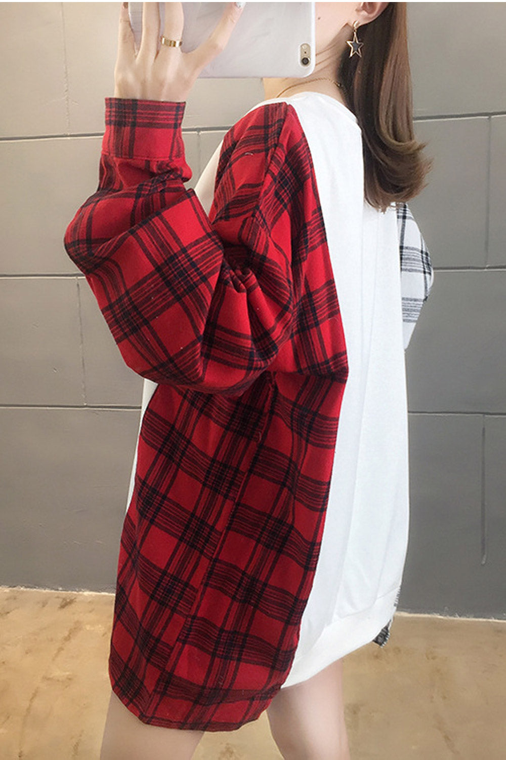 Women Plaid Pattern Long Sleeve Classy Warm Sweatshirt
