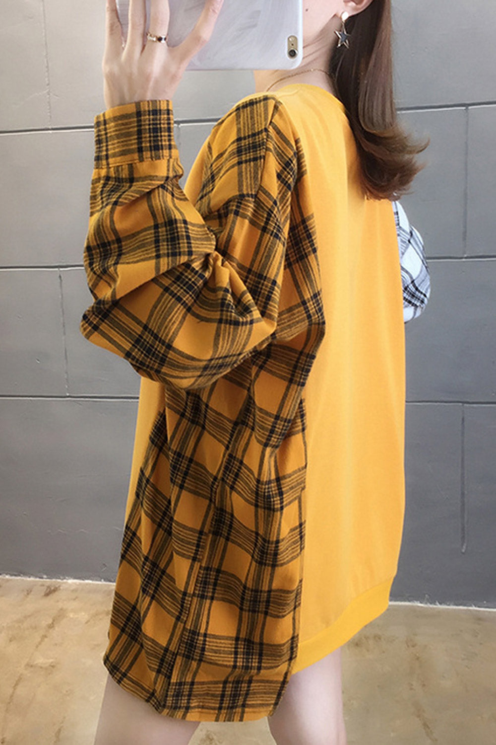 Women Plaid Pattern Long Sleeve Classy Warm Sweatshirt